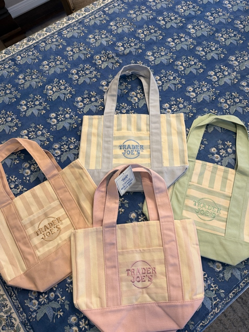 Mini - Trader Joe's Pastel Pink Stripe Canvas Tote Bag